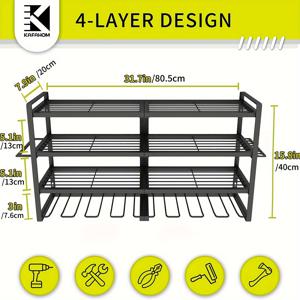 TEMU 나사 드라이버, 플라이어 & 해머 거치대가 있는 헤비듀티 4단 벽걸이 전동 공구 정리대 - 파우더 코팅 철제 차고 수납 선반