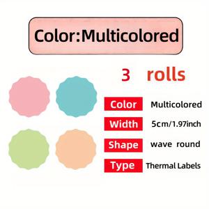 TEMU 3개 세트 그라데이드 컬러 라운드 라벨, 50x50mm, 거친 마감, Phomemo M120 M220 M221 M110 M200 라벨 메이커용 자체 접착성 합성 종이 스티커, 선물/감사 태그/가정용으로 적합, 세라믹/금속/유리/플라스틱 표면과 호환 가능