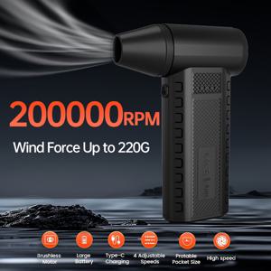 TEMU JKUOO 휴대용 터보 블로워 팬, 20000RPM 고속 브러시리스 모터, 4W 정격 출력, USB 충전식 8000mAh 리튬 배터리, ABS 소재, 버튼 제어, 실내외 사용 가능, 차량 해빙, 정밀 전자 제품, 키보드, 악기 청소 및 야외 바비큐 탄소 불기에 이상적|차량용선풍기