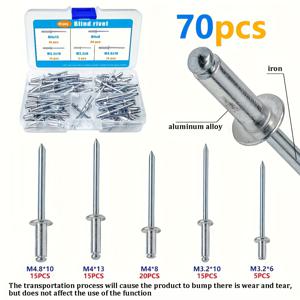 TEMU 70/175개 팝 리벳 어소트먼트 키트, 8가지 크기의 알루미늄 리벳 (1/8