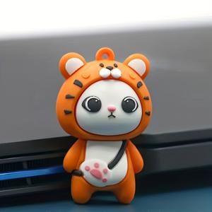 TEMU KUYEE 귀여운 만화 럭키 타이거 USB 2.0 플래시 드라이브 1개 - 사랑스러운 오렌지 & 화이트 실리콘 디자인, 16GB/128GB 용량, 데이, 이스터, 추수감사절에 가족 및 친구를 위한 완벽한 선물, 컴퓨터 액세서리 | 장난기 있는 곰 모양 | 실리콘 플래시 드라이브