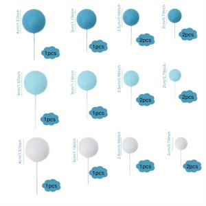 TEMU 17개 세트 3색 케이크 장식 볼, 파란색과 흰색 3색 케이크 탑 장식 볼, 종이컵 케이크 생일 파티 결혼식 파티 장식 용품에 적합