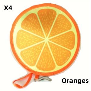 TEMU Set of 4 Orange Slice Folding Hand Fans - Modern Style Fruit Series Circular Fabric Fans with Nylon Folding Structure