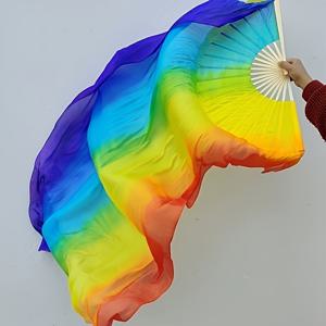 TEMU 1개 우아한 초대형 무지개 접이식 부채, 59인치 컬러풀 패브릭 손잡이 부채, 꽃무늬 디자인 - 축제 퍼레이드 및 파티 축하에 완벽함