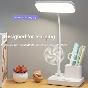 TEMU 조절 가능한 터치 컨트롤 LED 책상 램프, 3단계 조광, USB 충전 포트, 펜 홀더 및 미니 팬 - 독서, 공부 및 홈 오피스 사용을 위한 화이트 구즈넥 디자인, 홈 오피스 액세서리 | 세련된 구즈넥 디자인 | 플라스틱 제작, 홈 오피스용 책상 램프