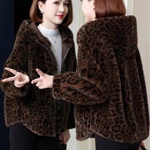 TEMU 여성용 프린트 인조 모피 코트, 캐주얼한 짧은 길이 긴팔 니트 소재, 90% 폴리에스테르 10% 아크릴, 프린트 디테일, 가을/겨울용 폴리에스테르 인조 미끌미끌