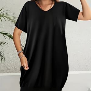 TEMU 시크한 캐주얼 바디콘 미디 드레스 - 크루 넥, 반팔, 단색, 신축성 있는 폴리에스터 혼방, 세탁기 사용 가능 - 봄/가을에 완벽