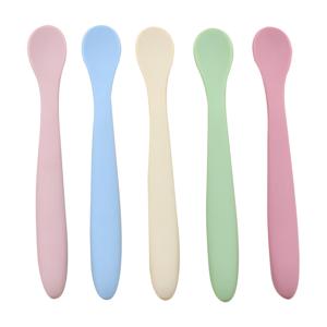 TEMU 5pcs 실리콘 스푼 세트, 긴 손잡이, 다양한 색상, BPA 프리, 독성 없음, 재사용 가능한 푸레, 시리얼, 스낵용 식품 스푼 - 피드링 용품 키트