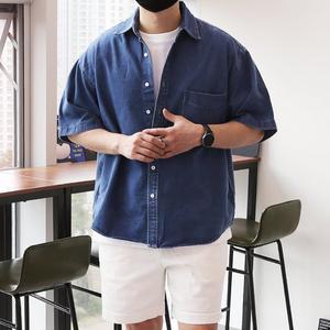 [우기브로]WBS 남자 빅사이즈 데님 반팔 셔츠 청 남방