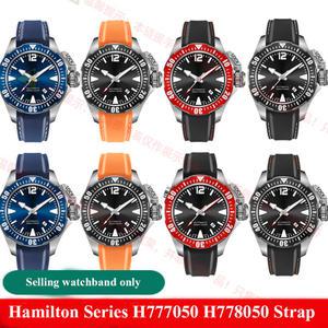 해밀턴 카키 네이비 Frogman H용 곡선 엔드 고무 시계 밴드 20mm 22mm 777050 H 778050 H 77805335 스트랩