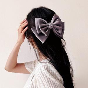 리본 헤어핀 실크 3겹 그레이 볼륨 패브릭 여성