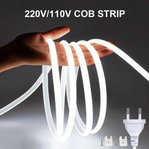 COB LED 스트립 라이트 RA90 매우 밝은 320LEDs/m 유연한 야외 램프 방수 테이프, EU 미국 전원 플러그 포