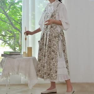 방수 플리츠 플라워 트임 공방 앞치마 화이트