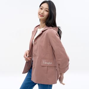 [지센][지센] 장식 단추 후드 숏 코트 LCCAN226_PK