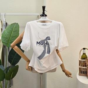 [대구백화점] [4CUS]진주 리본 반팔 티셔츠(FM4E7TS02291)