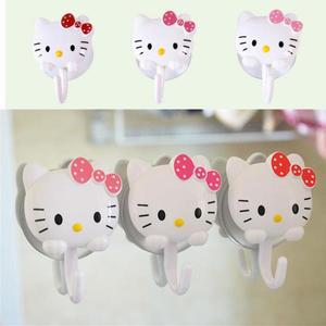 다용도걸이 2pcs MINISO 헬로 키티 접착제 벽 욕실 후크 가운 수건 행거 옷걸이 샤워 홀더 액세서리