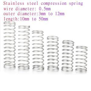 10-20pcs 0.5mm 스텐 마이크로 소형 압축 스프링 OD 3mm/4mm/5mm/6mm/7mm/8mm/9mm/10mm/12mm 길이