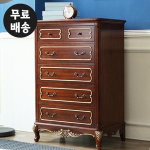 뷰엘 엔틱 원목 5단 서랍장 골드 오단 수납장 고급