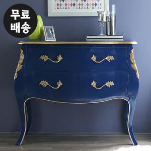 델피 원목 엔틱 2단 서랍장 콘솔 안방 거실(블루)