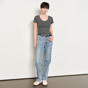 WOMAN 슬림 U넥 반팔티 [CHARCOAL] / WBE2L01514