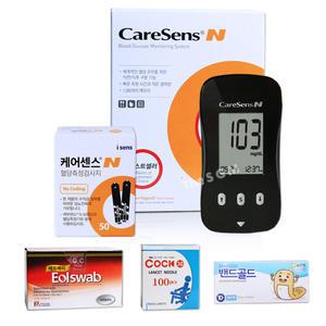 케어센스N 당뇨 검사 혈당계 시험지 세트[혈당측정기+측정지 60매+침110개+솜100매+밴드10매]