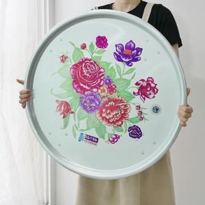 양은밥상 레트로 왕 꽃무늬 양은 옛날 다과 술 찻 상 (왕왕대) 59cm 접이식 원형 테이블 캠핑