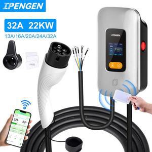 IPENGEN 22KW 32A 3상 EV 충전소 Type2 IEC62196-2 전기 자동차 차량용 7.6/11KW EVSE Wallbox WIFI APP 제