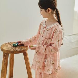 찌니야 국내제작 체크베어 여아동잠옷 긴팔상하세트