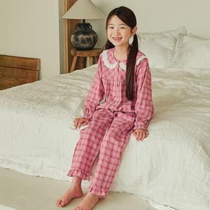 찌니야 국내제작 컨트리체크 여아동잠옷 긴팔상하세트