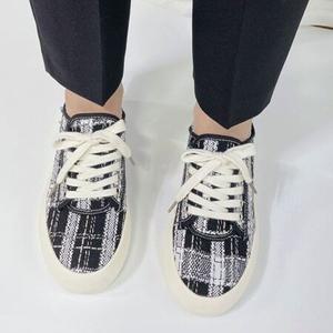 여성 스니커즈 패브릭 운동화 체크 키높이 모던 학생