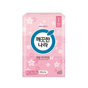 깨끗한나라 벚꽃 프리미엄 미용티슈 250매 3입
