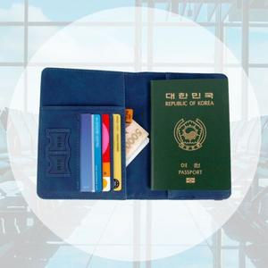 해외여행 가죽 여권 케이스 트레블월렛 기본 진파랑
