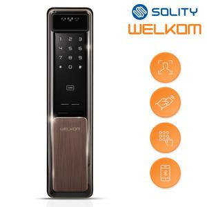 솔리티 웰콤 얼굴안면인식 푸시풀 신제품 WSP-2900A 지문인식+카드키2개+번호키 블루투스(옵션) 현관문 디지털도어락