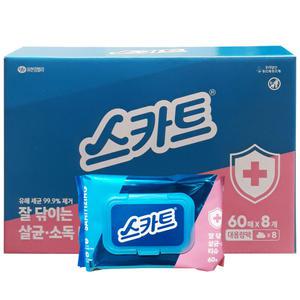 스카트 살균 소독 티슈 캡형 60매 x 8팩