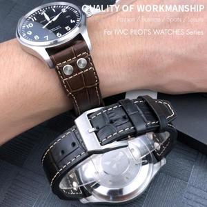 IWC 빅 파일럿 시계용 리벳 밴드, 소가죽 정품 가죽, 브라운 스트랩, 접이식 버클, 20mm, 22mm