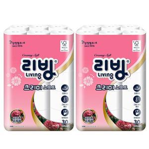 리빙 크리미 소프트 피오니 부케향 화장지 3겹 30롤x2개/무포름