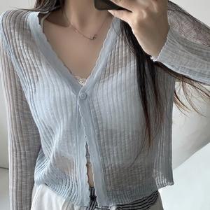 [디작소]브이넥 선 스크린 숄 시스루 가디건(2Color)
