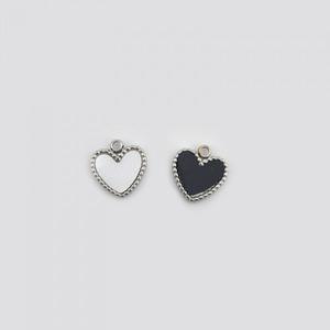 비즈톡 [S2-02-202]써지컬스틸 펜던트 자개,오닉스하트 10x11mm 무도금 ,1개