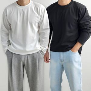 리얼타임 오버핏 탄탄 분또 긴팔 티셔츠/국산 빅사이즈 남자 비침없는 흰색 면티 흰티 무지 목안늘어나는 어깨넓어보이는옷 (5color 5size)