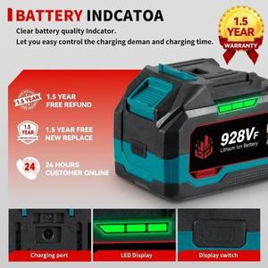 ONEVAN 충전식 리튬 배터리 마키타 18V 전기 렌치 공구용 용량 표시기 29900mAh 928VF