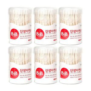 비앤비 면봉 - 신생아용 210p x 6개 / 100% 순면 면봉 종이면봉 / 작고 가는 / 영유아용