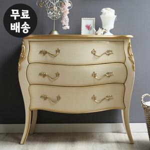 델피 원목 엔틱 3단 서랍장 콘솔 예쁜(빈티지크림)