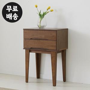 레빈 고무나무 원목 2단 협탁 침대 서랍장(600/월넛)