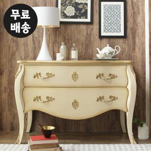차드 원목 엔틱 2단 서랍장 와이드 콘솔(빈티지크림)