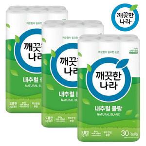 깨끗한나라 도톰한 3겹데코 내추럴블랑 25M 30롤 x3팩