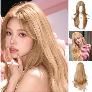 긴머리 여신머리 웨이브 가발 여성용 헤어스타일 인모 금발 통가발 헤어