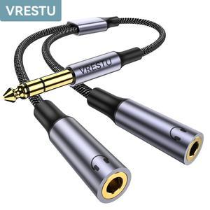 6.35mm 수 - 2 3.5mm 암 헤드폰 확장 어댑터 케이블 1/4 6.5 듀얼 3.5 잭 Y 분배기 스테레오 오디오 라인 A