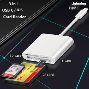 USB C CF 카드 리더기 아이폰 호환 3 IN SD TF 번개 어댑터 카메라 플러그 앤 플레이