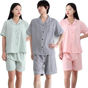 쿨체크 카라 반팔 잠옷세트 남성 여성 파자마 한벌 커플 홈웨어 실내복 상하의 세트