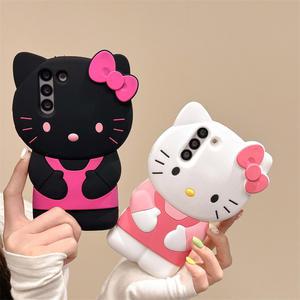 헬로 키티 3D 활 활 케이스 갤럭시 S24 울트라 S23 플러스 S22 S21 S20 FE Y2K 귀여운 부드러운 실리콘 케이스 커버